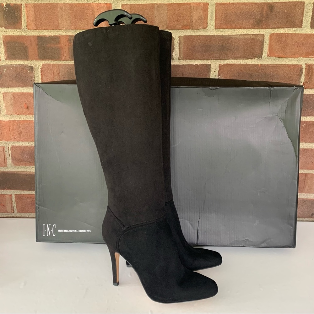 INC International Concept Taisa Black Stiletto Heel Knee-High Boots Women's